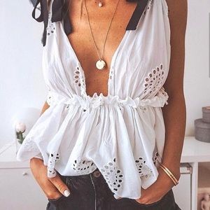 Zara white boho bow tank top